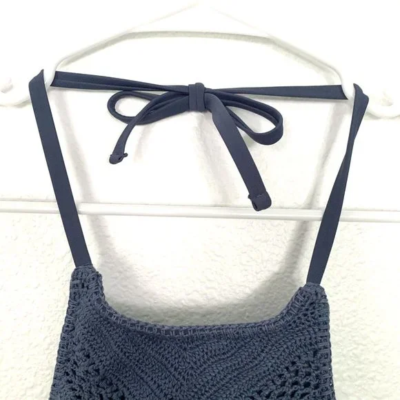 Xhilaration Bikini Top Blue Bralette Crochet Halter Strappy Knit NWT - Picture 4 of 9